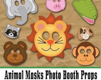 Animal Face Masks Photo Booth Props - Masques imprimables - 16 Full Page Full Color Animal Faces - Téléchargement numérique - Jpeg et PDF - DOWNLoAD