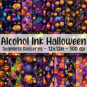 Alcohol Ink Halloween SEAMLESS Patterns - Halloween Digital Paper - 16 Designs - 12x12in - Commercial Use - Halloween Patterns