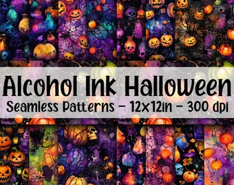 Alcohol Ink Halloween SEAMLESS Patterns - Halloween Digital Paper - 16 Designs - 12x12in - Commercial Use - Halloween Patterns