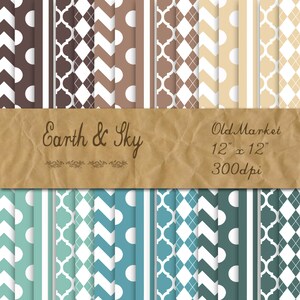 Hemel en aarde digitale papier - blauw, bruin en wit digitale Papers - 30 Papers - 12 in x 12 inch - commercieel gebruik - INSTANT DOWNLOAD