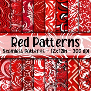 Red SEAMLESS Patterns - Shades of Red Digital Paper - 16 Designs - 12x12in - Commercial Use - Red Pattern Designs