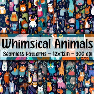 Wunderliche Tiere SEAMLESS Patterns - Wunderliche Tiere Digitales Papier - 20 Designs - 12 x 12 Zoll - Kommerzielle Nutzung - niedliche Tier Sublimation
