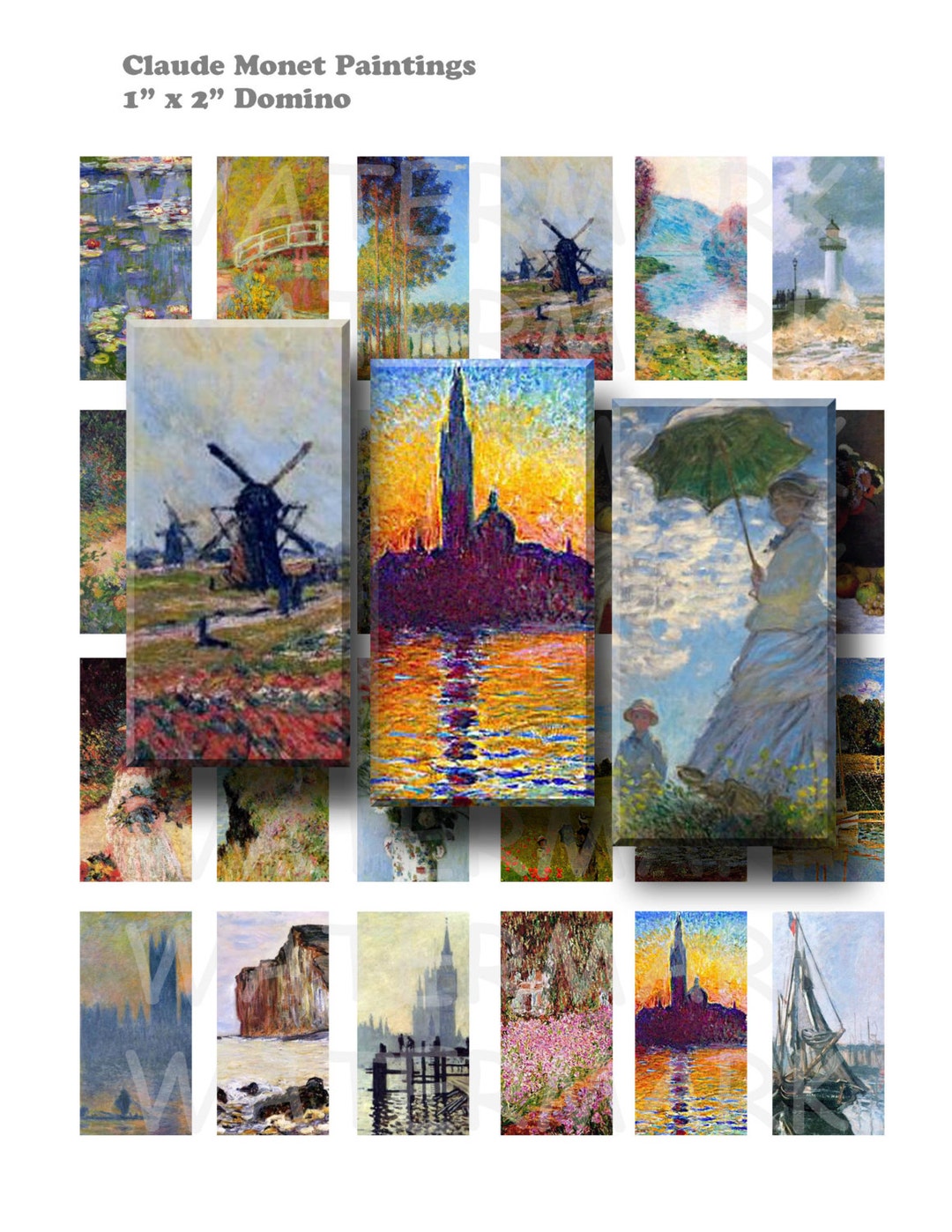 Claude Monet Paintings - Digital Collage Sheet - 1 X 2 Inch Domino