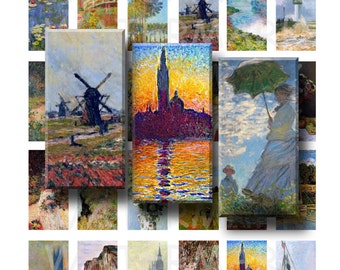 Claude Monet Paintings - Digital Collage Sheet - 1 x 2 inch Domino - INSTANT DOWNLOAD