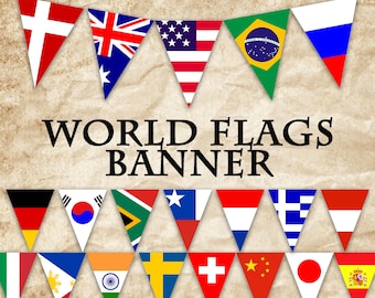 Welt Flaggen Printable Banner - enthält 132 Flaggen in 3 Größen - Printable Banner - Girlande zum Downloaden
