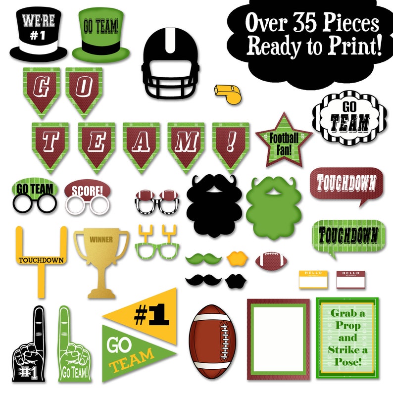 Football Photo Booth Props and Party Decorations Printable Birthday Party Decorations Pdf and Jpeg files INSTaNT DOWNLoAD image 2