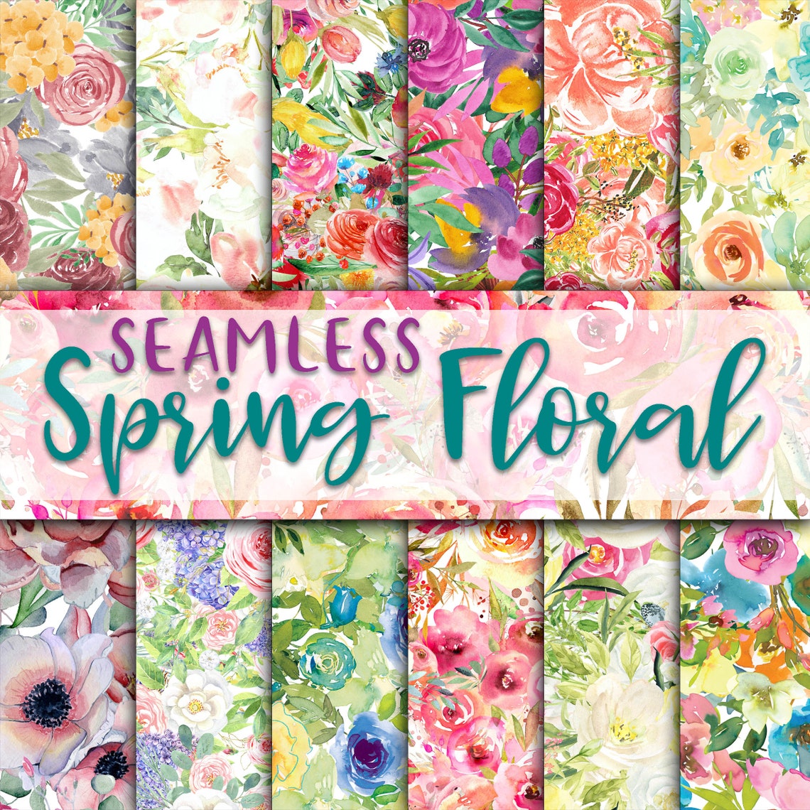 Spring Floral Digital Paper - SEAMLESS - Spring Watercolor Flower ...