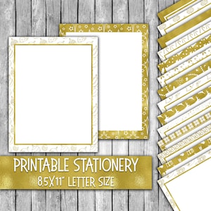 Papelería navideña imprimible - Papel de carta navideño dorado brillante - Membretes - 16 diseños - 8,5 x 11 pulgadas - Uso comercial