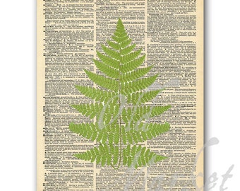 Fern Leaf on Vintage Dictionary Page - Vintage Leaf Art Print - Printable Digital Download - INSTANT DOWNLOAD