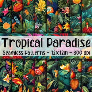 Tropisches Paradies SEAMLESS Patterns - Tropische Blumen Digitales Papier - 16 Designs - 30,5 x 30 cm - Kommerzielle Nutzung - Tropische Blumen