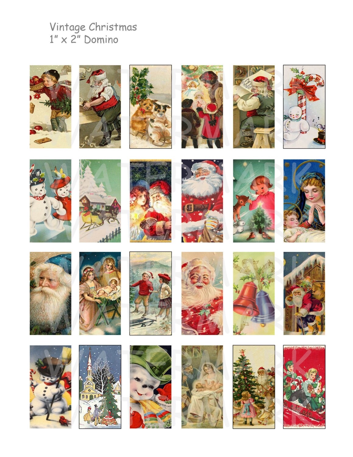 Vintage Christmas - Digital Collage Sheet - 1 X 2 Inch Domino - INSTANT ...