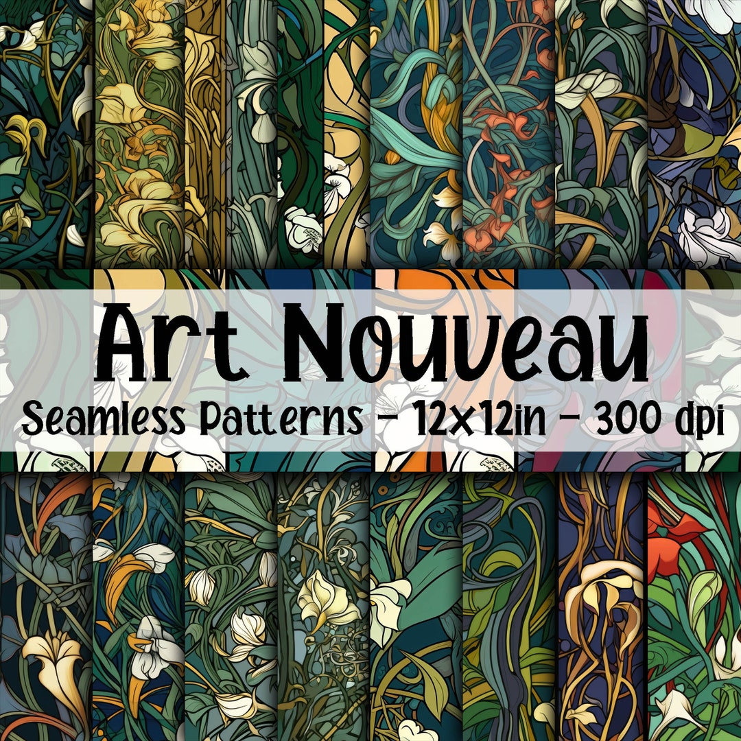 Art Nouveau SEAMLESS Patterns Art Nouveau Digital Paper 16 Designs 12x12in  Commercial Use Art Nouveau Flowers -  Denmark