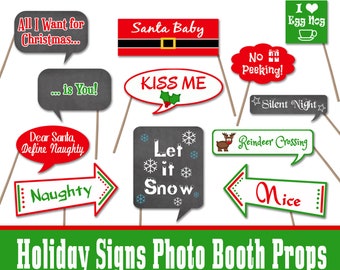 Christmas Signs Photo Booth Props - Printable -  Includes 30 Images in Jpeg and Pdf Formats - Digital Download - INSTaNT DOWNLoAd