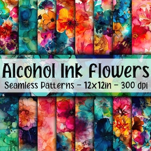 Alkohol Tinte Blumen NAHTLOS Muster - Florale Tinte Digitales Papier - 16 Designs - 30,5 x 30 cm - Kommerzielle Nutzung - Alkohol Tinte Blumen Muster