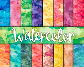 WaterColor Digital Paper Textures - Watercolor Backgrounds - 16 Designs - 12in x 12in - Commercial Use - Instant Download