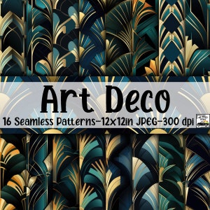 Art Deco SEAMLESS Patterns - Art Deco Digital Paper - 16 Designs - 12x12in - Commercial Use