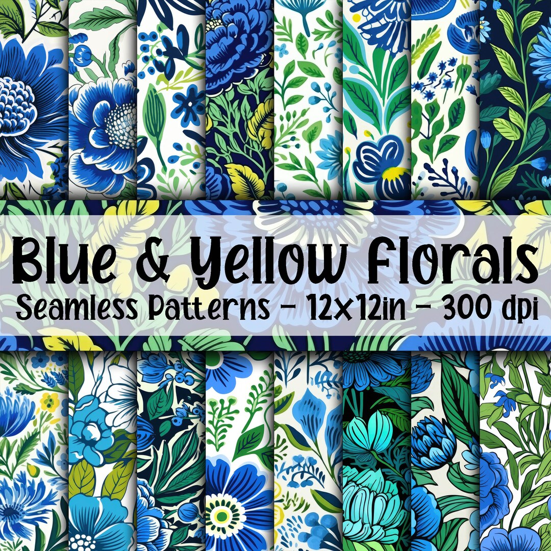 Blue and Yellow Floral SEAMLESS Patterns - Blue and Yellow Flowers ...