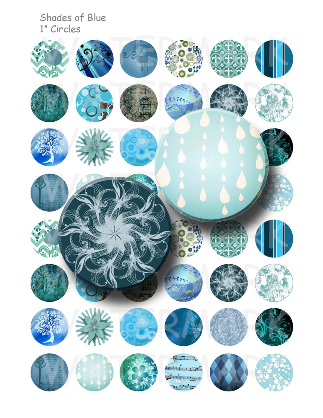 Shades of Blue - Digital Collage Sheet - 1 Inch Round Circles - INSTANT ...