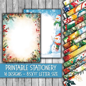 Printable Abstract Christmas Stationery - Christmas Letter Paper - Letterheads -  16 Designs - 8.5in x 11in - Commercial Use