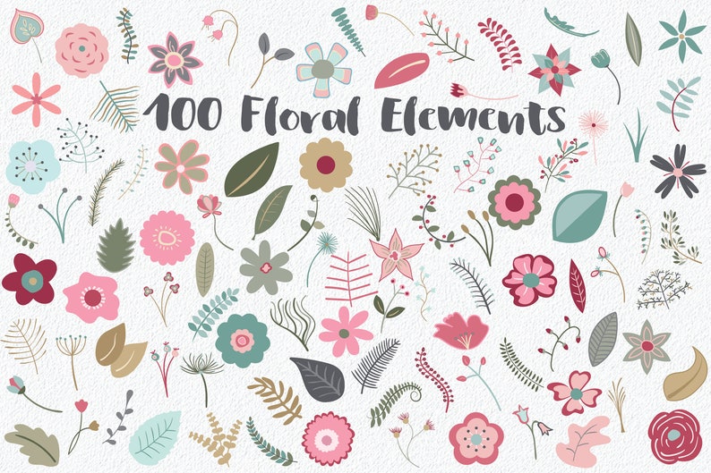 Secret Garden Floral Elements and Bouquets Commercial Use Vector Clipart 145 Images in PNG, AI and EPS format INSTaNT DOWNLoAd image 2