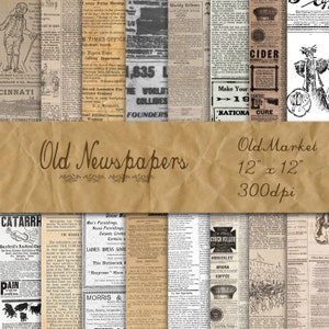 Old Newspapers Digital Paper - Old Paper Textures - 16 Designs - 12in x 12in - Commercial Use - INSTANT DOWNLOAD