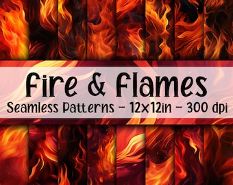 Fire and Flames SEAMLESS Patterns - Fire Digital Paper - 16 Designs - 12x12in - Commercial Use