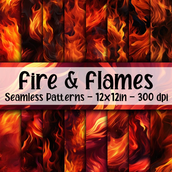 Fire and Flames SEAMLESS Patterns - Fire Digital Paper - 16 Designs - 12x12in - Commercial Use