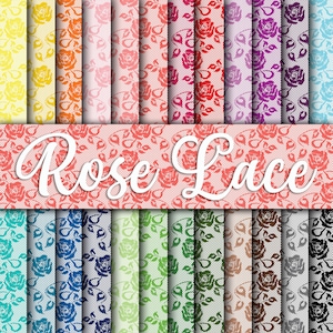 Colorful Rose Lace Digital Paper - Rose Lace Backgrounds and Textures - 24 Colors - 12in x 12in - Commercial Use - Sublimation