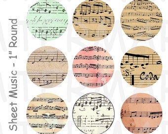 Sheet Music - 4 x 6 Digital Collage Sheet  - 1 inch Round Circles - INSTANT DOWNLOAD