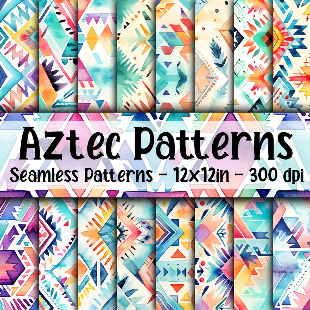 Watercolor Aztec SEAMLESS Patterns - Aztec Digital Paper - 16 Designs ...