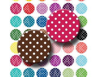 Polka Dots with White Dots - Digital Collage Sheet  - 1 inch Round Circles - INSTANT DOWNLOAD