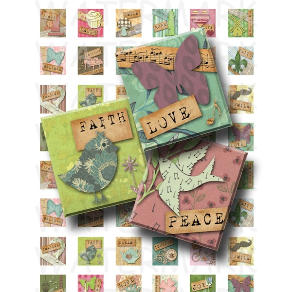 Inspired - Digital Collage Sheet   - .75 x .83 Scrabble Size - INSTANT DOWNLOAD