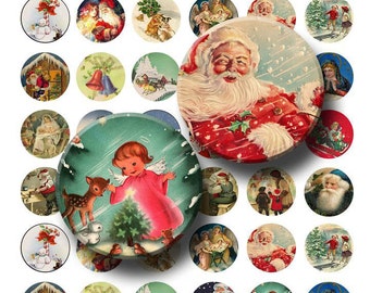 Vintage Christmas - Digital Collage Sheet  - 1 inch Round Circles - INSTANT DOWNLOAD