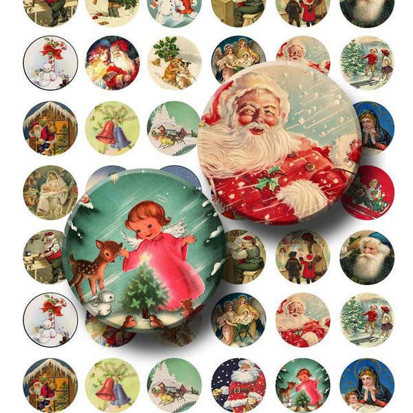 Vintage Christmas - Digital Collage Sheet  - 1 inch Round Circles - INSTANT DOWNLOAD