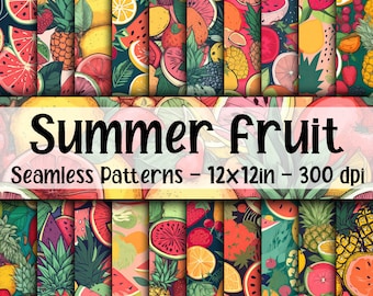 Summer Fruit SEAMLESS Patterns - Summer Fruit Digital Paper - 20 Designs - 12x12in - Commercial Use - Summer Fruit Sublimation