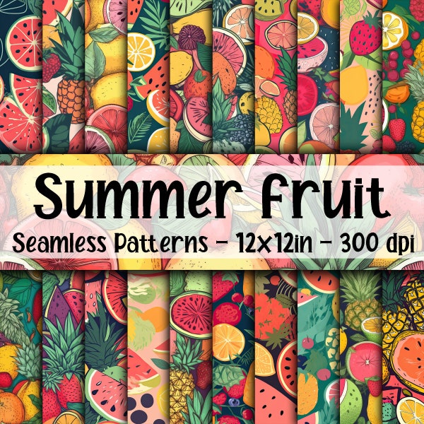 Summer Fruit SEAMLESS Patterns - Summer Fruit Digital Paper - 20 Designs - 12x12in - Commercial Use - Summer Fruit Sublimation