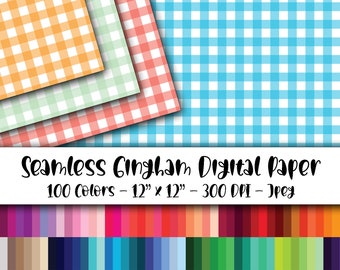 Seamless Gingham Digital Paper Bundle - 100 Seamless Digital Files - 12in x 12in - Commercial Use - INSTANT DOWNLOAD