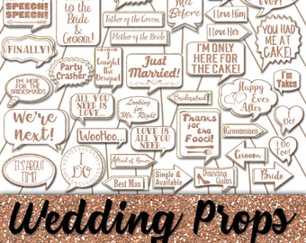 Wedding Photo Booth Prop Signs and Decorations - Rose Gold Glitter Wedding Printables - Over 50 Images - Printable Wedding Photobooth Props