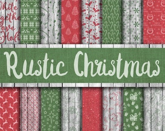 Rustic Christmas Digital Paper - Red and Green Textured Christmas Backgrounds - 16 Designs - 12in x 12in - Commercial Use - Instant Download