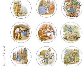 Peter Rabbit - Hoja de collage digital de 4 x 6 - Círculos de 1 pulgada - DESCARGA INMEDIATA