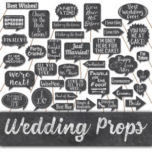 Wedding Photo Booth Prop Signs and Decorations - Chalkboard Style Wedding Props - Over 50 Wedding Photobooth Props - Printable Digital File