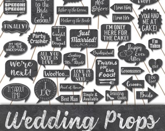 Wedding Photo Booth Prop Signs and Decorations - Chalkboard Style Wedding Props - Over 50 Wedding Photobooth Props - Printable Digital File