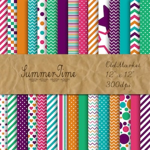 SummerTime Colors Digital Paper - Colorful Design Backgrounds -  30 Papers - 12in x 12in - Commercial Use -  INSTANT DOWNLOAD