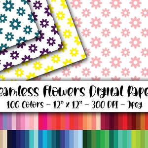 Seamless Flowers Digital Paper Bundle - 100 Seamless Digital Files - 12in x 12in - Commercial Use - INSTANT DOWNLOAD