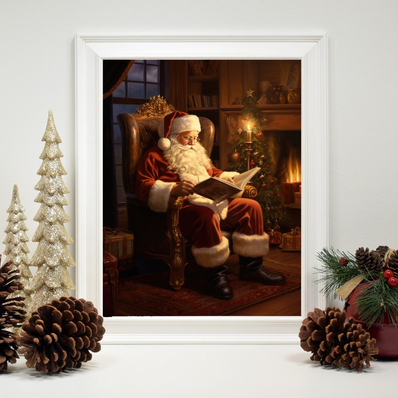 Christmas Art Prints Printable Christmas Wall Art Set of 8 Gallery Wall Art Santa Claus Art Print INSTANT DOWNLOAD image 3