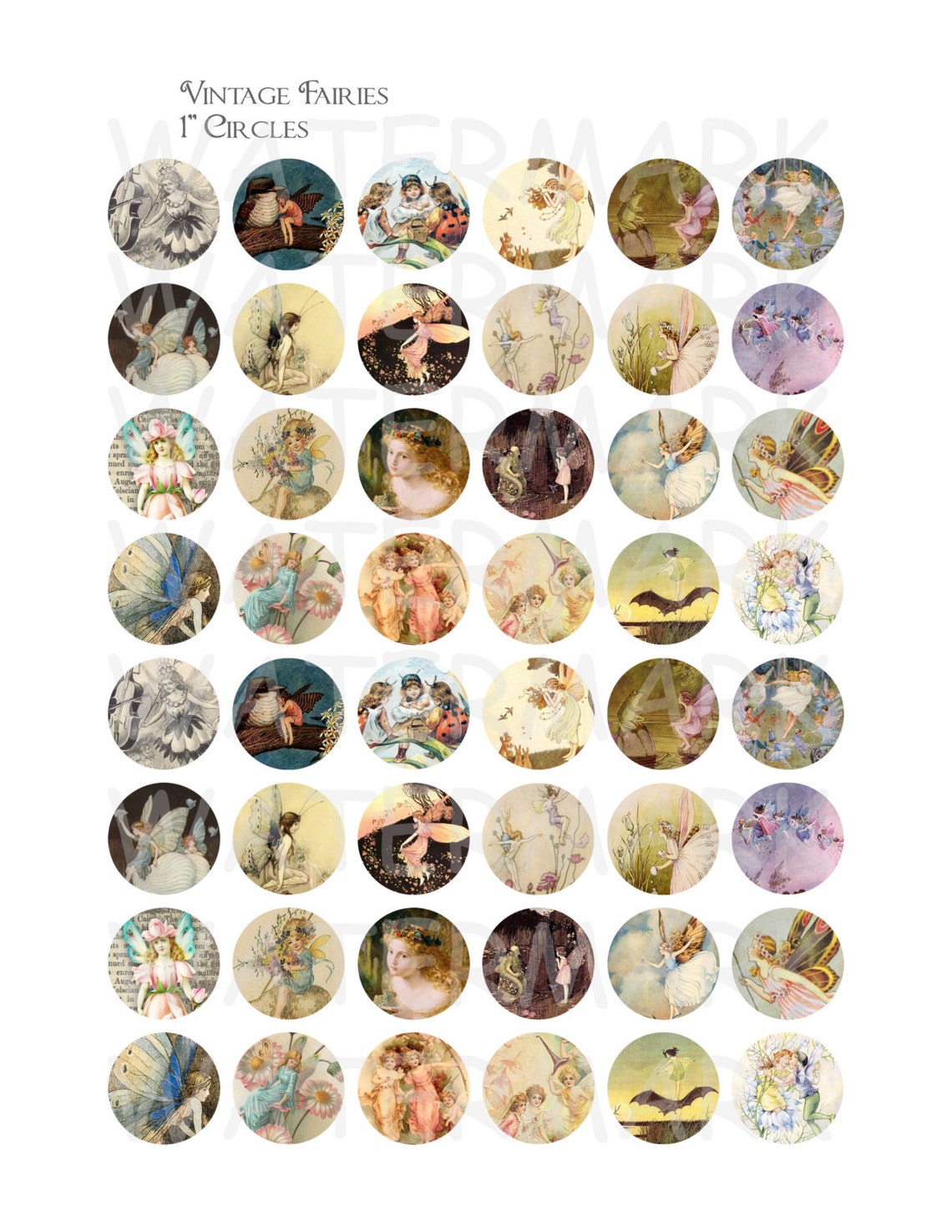 Vintage Fairies - Digital Collage Sheet - 1 Inch Round Circles ...