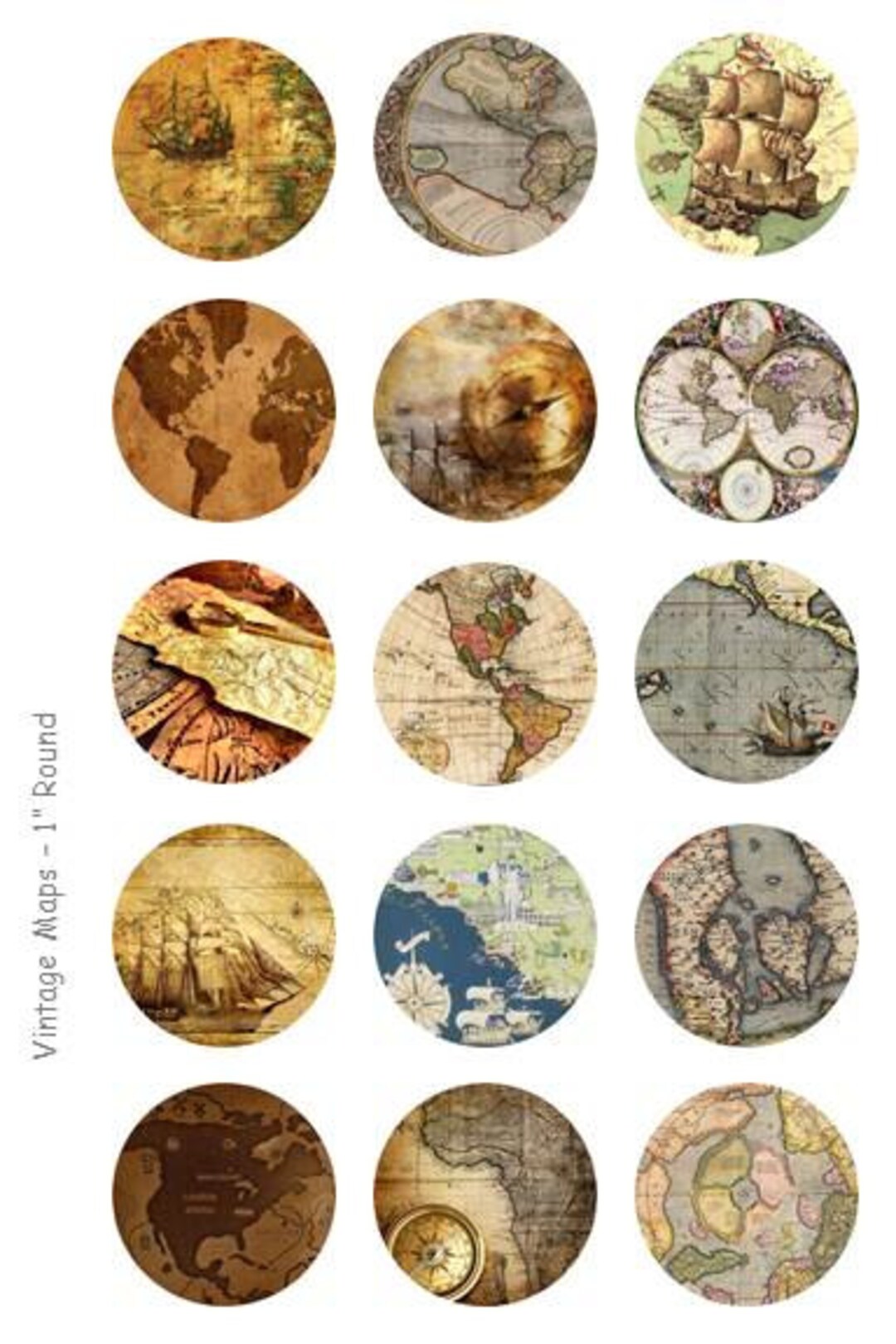 Antique Maps - 4 X 6 Digital Collage Sheet - 1 Inch Round Circles ...