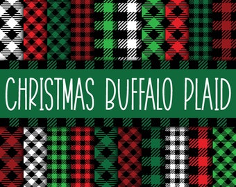 Christmas Buffalo Plaid Digital Paper - Fonds de Noël rouges et verts - 20 designs - 12in x 12in - Utilisation commerciale - Téléchargement instantané