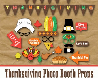 Thanksgiving Photo Booth Props and Decorations - Printable Props and Banner - Over 40 Images - Digital Download- INSTaNT DOWNLoAD