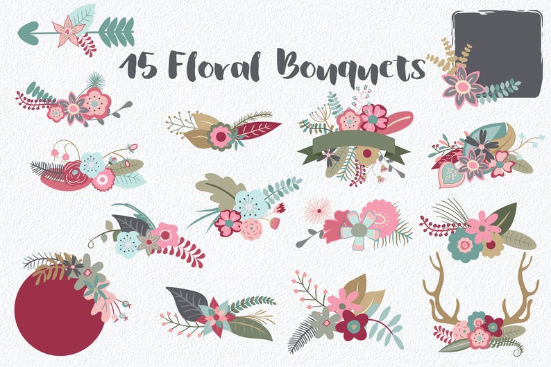 Secret Garden Floral Elements and Bouquets Commercial Use Vector Clipart 145 Images in PNG, AI and EPS format INSTaNT DOWNLoAd image 4